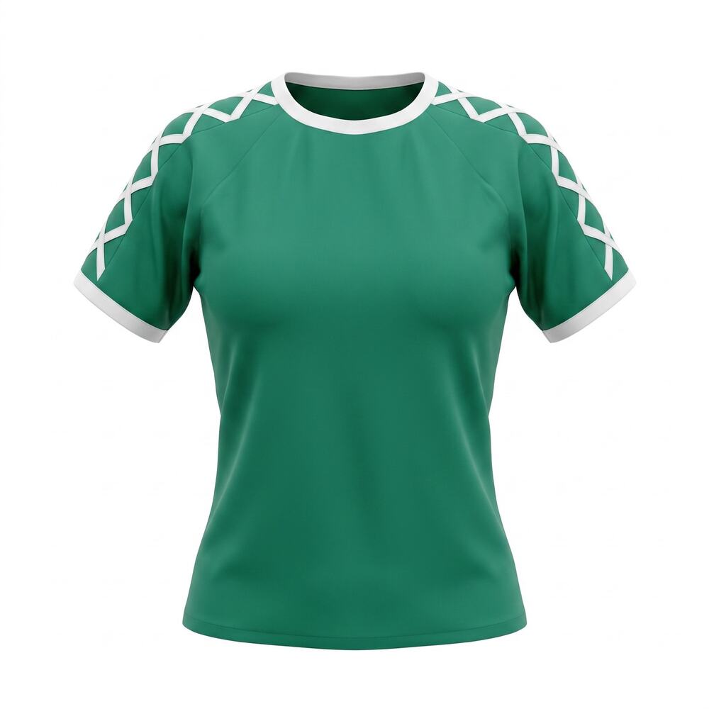 Vintage Green White Geometric Trim Top Handmade Look Dolman Sleeve S/M
